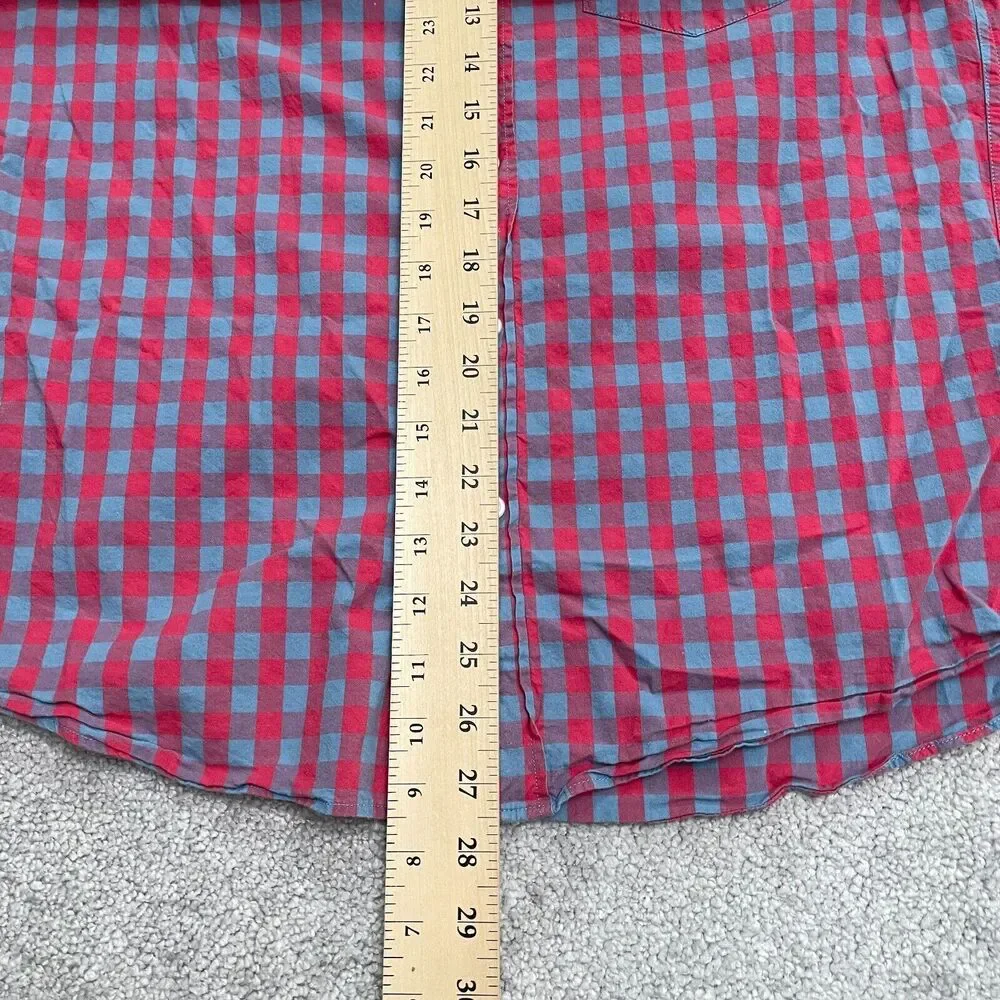 J.Crew Flex Washed Slim Fit Shirt Mens Medium Red Blue Plaid Long Sleeve Casual